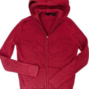 Y2K Vintage Red Jeanne Pierre Cable Knit Zip Hooded Cardigan Sweater Hoodie Sz S
